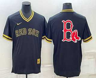 Men%27s Boston Red Sox Big Logo Black Gold Nike Cooperstown Legend V Neck Jersey->boston red sox->MLB Jersey